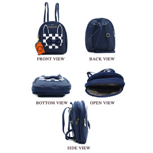 Two In One Front Bow Checks Pattern Double Zip Girls BackPack - myStore20202019