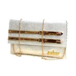 Women's Clutch With 2In1 Double Golden Stripes On Flap - myStore20202019
