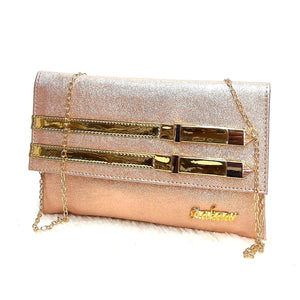Women's Clutch With 2In1 Double Golden Stripes On Flap - myStore20202019