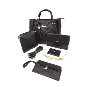 Women's Handbag With Five Piece Purse Sling Wallet Pouch V Embose Jhumka Ladies Bag Combo - myStore20202019