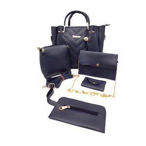 Women's Handbag With Five Piece Purse Sling Wallet Pouch V Embose Jhumka Ladies Bag Combo - myStore20202019