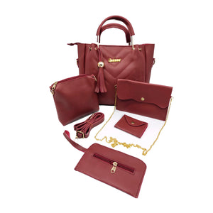 Women's Handbag With Five Piece Purse Sling Wallet Pouch V Embose Jhumka Ladies Bag Combo - myStore20202019