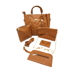 Women's Handbag With Five Piece Purse Sling Wallet Pouch V Embose Jhumka Ladies Bag Combo - myStore20202019