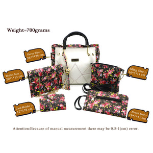 Flower Print V shape Stitched Five Piece Women Combo - myStore20202019