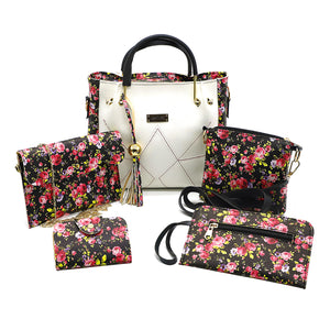 Flower Print V shape Stitched Five Piece Women Combo - myStore20202019