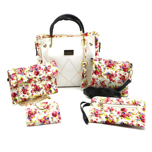 Flower Print V shape Stitched Five Piece Women Combo - myStore20202019
