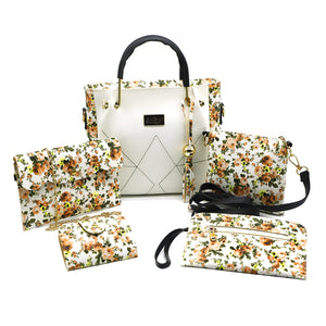 Flower Print V shape Stitched Five Piece Women Combo - myStore20202019