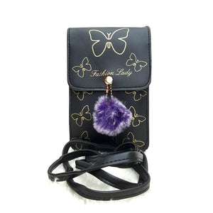 Mobile Cover With Butterfly Print Fur Ball Design - myStore20202019