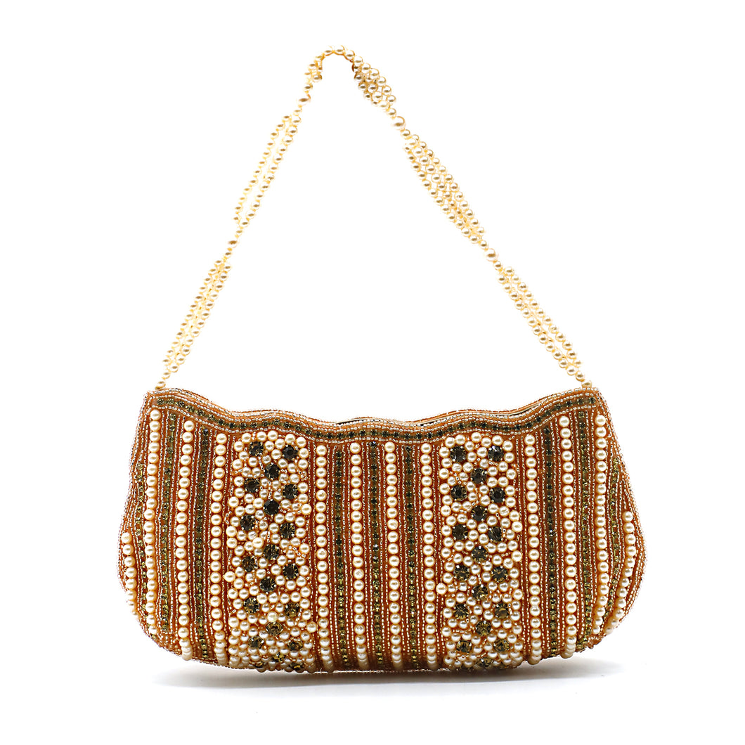 Party Wear Clutch With Moti Work And Boat Shape - myStore20202019