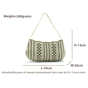 Party Wear Clutch With Moti Work And Boat Shape - myStore20202019