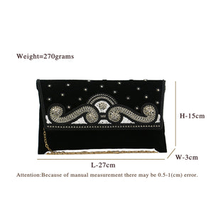 Stone Moti Work Velvet Women Clutch - myStore20202019