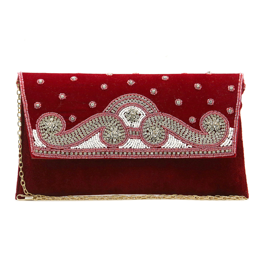 Stone Moti Work Velvet Women Clutch - myStore20202019