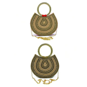 Two In One Bangle Handle Double Layer Moti Work Bridal Ladies Clutch - myStore20202019