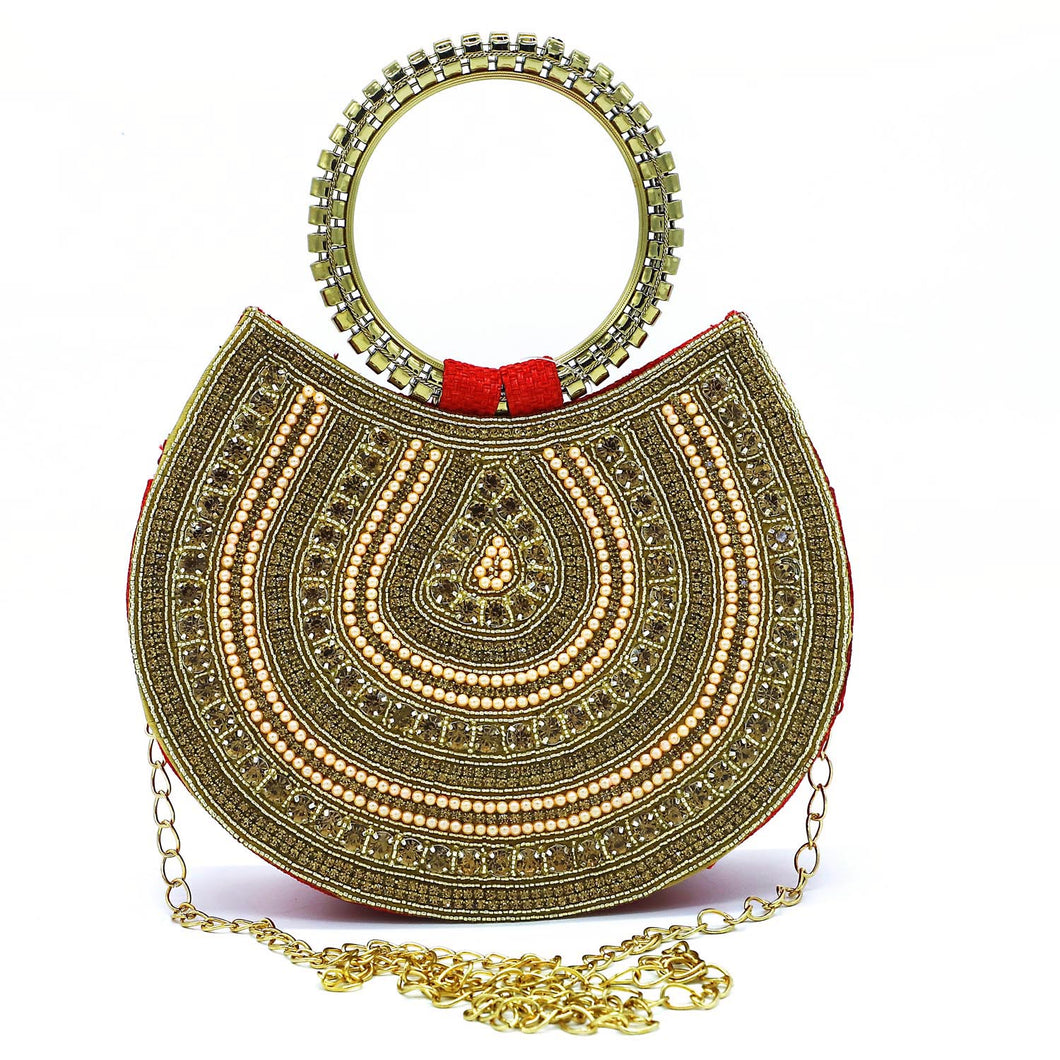 Two In One Bangle Handle Double Layer Moti Work Bridal Ladies Clutch - myStore20202019