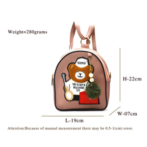 Two In One Double Zip Teddy Bear Print Girls BackPack - myStore20202019
