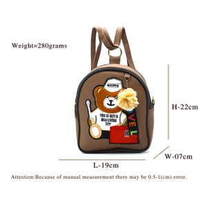 Two In One Double Zip Teddy Bear Print Girls BackPack - myStore20202019