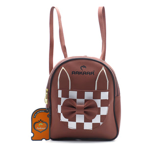 Two In One Front Bow Checks Pattern Double Zip Girls BackPack - myStore20202019