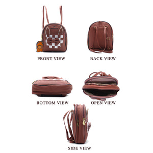 Two In One Front Bow Checks Pattern Double Zip Girls BackPack - myStore20202019