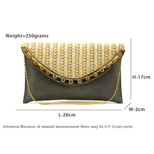 Two In One Jute Stone Flap Envelope Women Clutch - myStore20202019