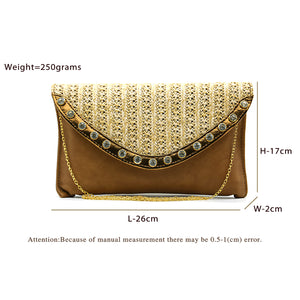 Two In One Jute Stone Flap Envelope Women Clutch - myStore20202019