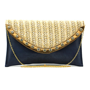 Two In One Jute Stone Flap Envelope Women Clutch - myStore20202019