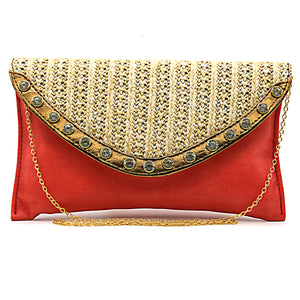 Two In One Jute Stone Flap Envelope Women Clutch - myStore20202019