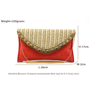 Two In One Jute Stone Flap Envelope Women Clutch - myStore20202019