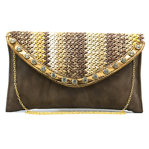 Two In One Jute Stone Flap Envelope Women Clutch - myStore20202019