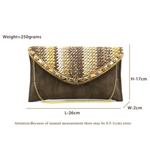 Two In One Jute Stone Flap Envelope Women Clutch - myStore20202019