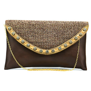 Two In One Jute Stone Flap Envelope Women Clutch - myStore20202019