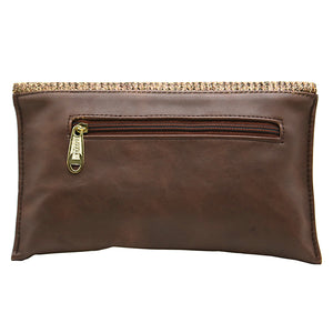 Two In One Jute Stone Flap Envelope Women Clutch - myStore20202019