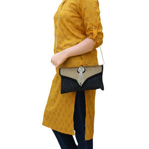 Two In One Jute V Flap Envelope Women Clutch - myStore20202019