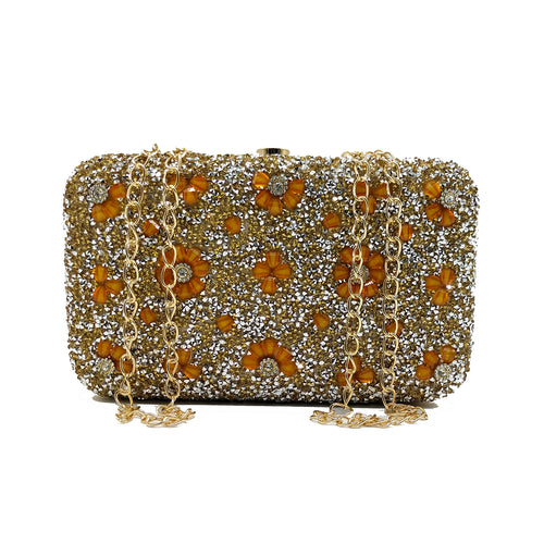 Woman's Clutch 2In1 Small & Big Colour Stone With Flower Design - myStore20202019