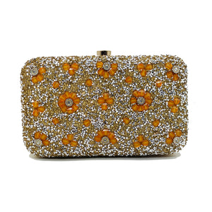 Woman's Clutch 2In1 Small & Big Colour Stone With Flower Design - myStore20202019