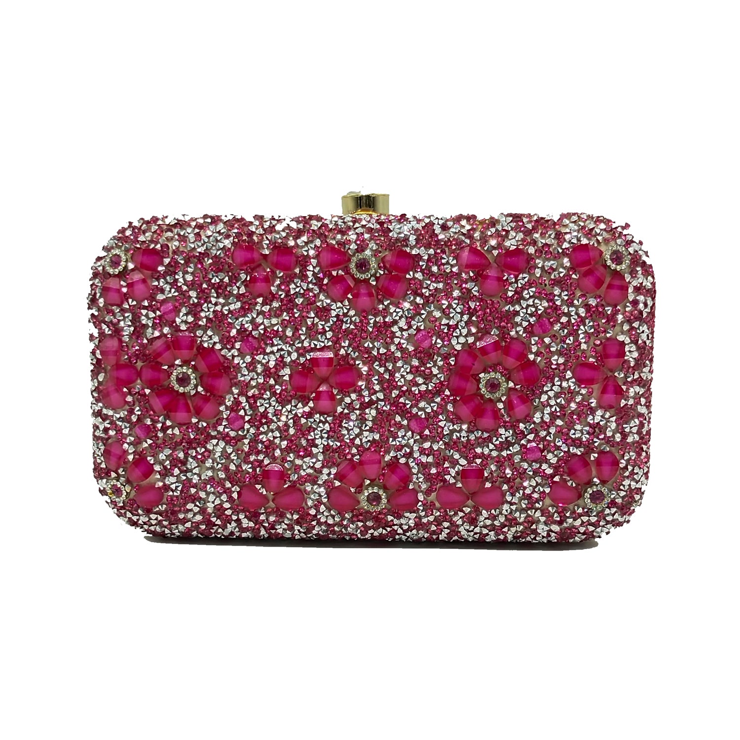 Woman's Clutch 2In1 Small Big Colour Stone With Flower Design