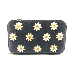 Woman's Clutch Belbet Material With Ten Pearl Flower In Front - myStore20202019