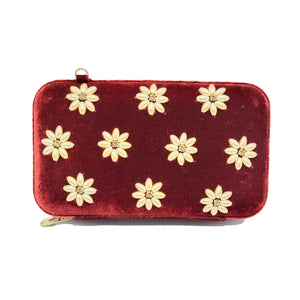 Woman's Clutch Belbet Material With Ten Pearl Flower In Front - myStore20202019