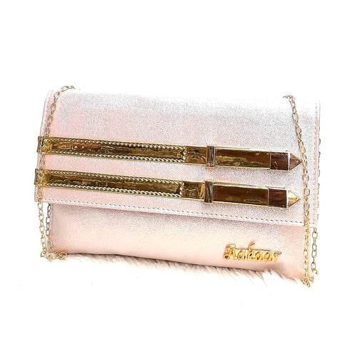 Women's Clutch With 2In1 Double Golden Stripes On Flap - myStore20202019