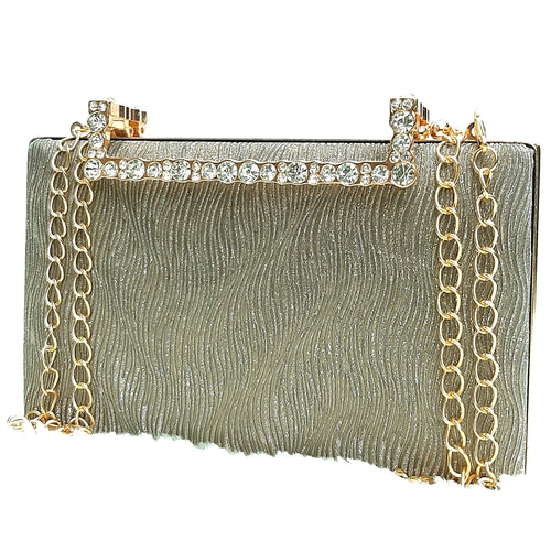 Women's Clutch With 2In1 Wave Shimmer Frame Stone Handle Design - myStore20202019