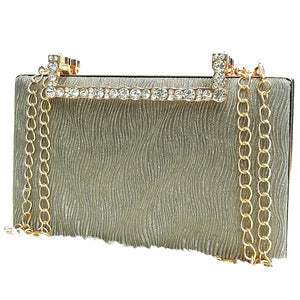 Women's Clutch With 2In1 Wave Shimmer Frame Stone Handle Design - myStore20202019