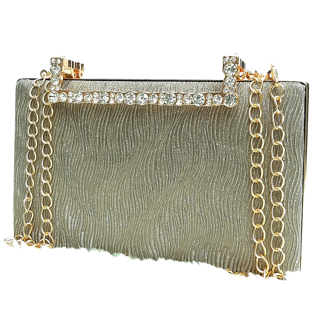 Women's Clutch With 2In1 Wave Shimmer Frame Stone Handle Design - myStore20202019