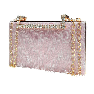 Women's Clutch With 2In1 Wave Shimmer Frame Stone Handle Design - myStore20202019