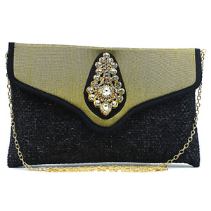 Women's Clutch With Two In One Flap Stone Jute Design - myStore20202019