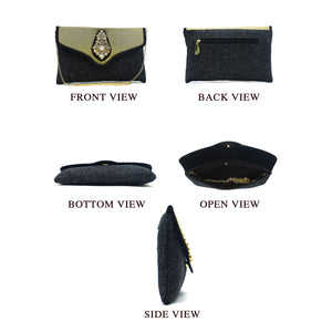 Women's Clutch With Two In One Flap Stone Jute Design - myStore20202019