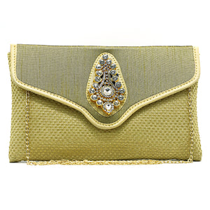 Women's Clutch With Two In One Flap Stone Jute Design - myStore20202019