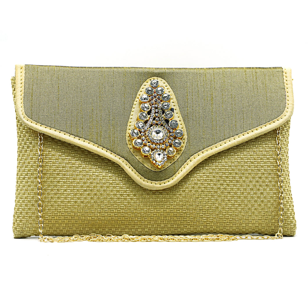 Women's Clutch With Two In One Flap Stone Jute Design - myStore20202019
