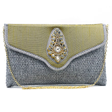 Load image into Gallery viewer, Women&#39;s Clutch With Two In One Flap Stone Jute Design - myStore20202019
