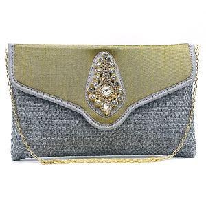 Women's Clutch With Two In One Flap Stone Jute Design - myStore20202019
