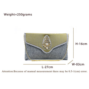Women's Clutch With Two In One Flap Stone Jute Design - myStore20202019