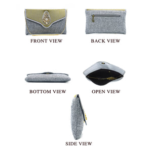 Women's Clutch With Two In One Flap Stone Jute Design - myStore20202019